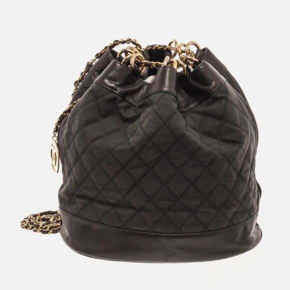 CHANEL Handbags - Chanel Black Canvas CC Chain Bucket Bag, Rare Vintage, Made in Italy